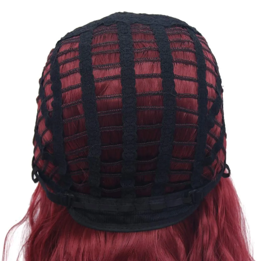 Yummy Burgundy Wine Red Black Ombre, Shoulder Length, Full Synthetic Wig, Human Hair Feel, Fascinating Maroon, Wine, Burgundy Ombre Wig