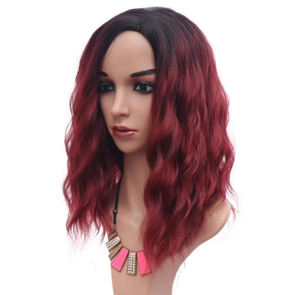 Yummy Burgundy Wine Red Black Ombre, Shoulder Length, Full Synthetic Wig, Human Hair Feel, Fascinating Maroon, Wine, Burgundy Ombre Wig