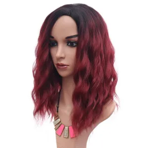 Yummy Burgundy Wine Red Black Ombre, Shoulder Length, Full Synthetic Wig, Human Hair Feel, Fascinating Maroon, Wine, Burgundy Ombre Wig