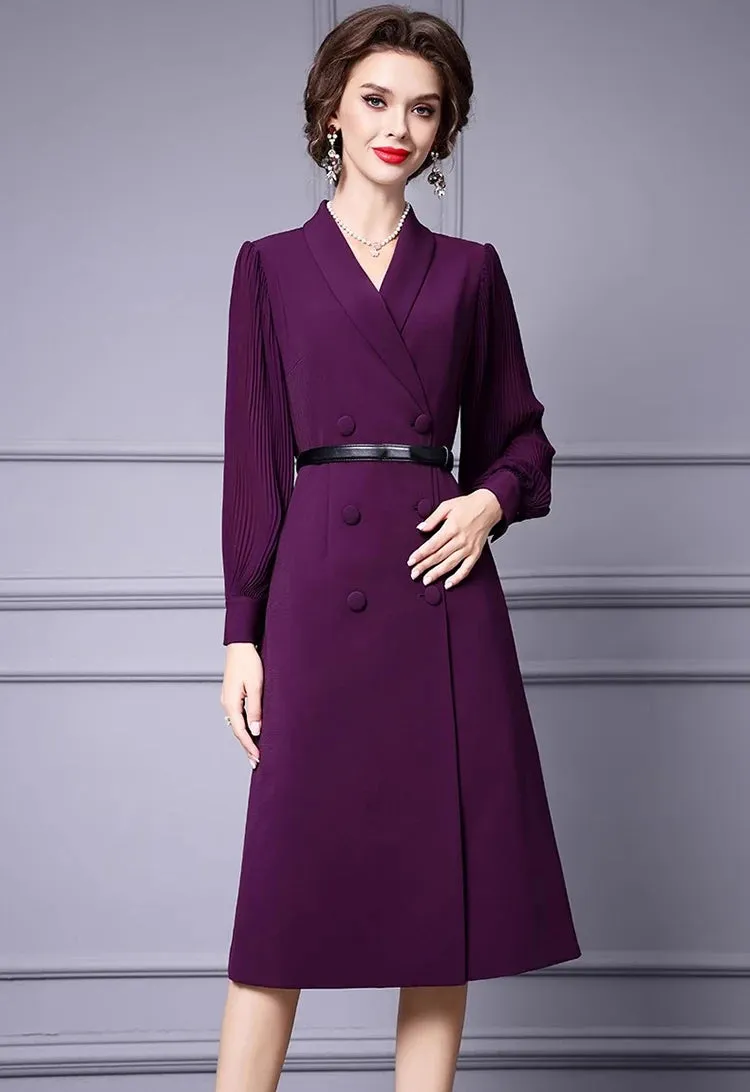 Zaya Sleeved Double Breasted Lace-UP Slim Dress