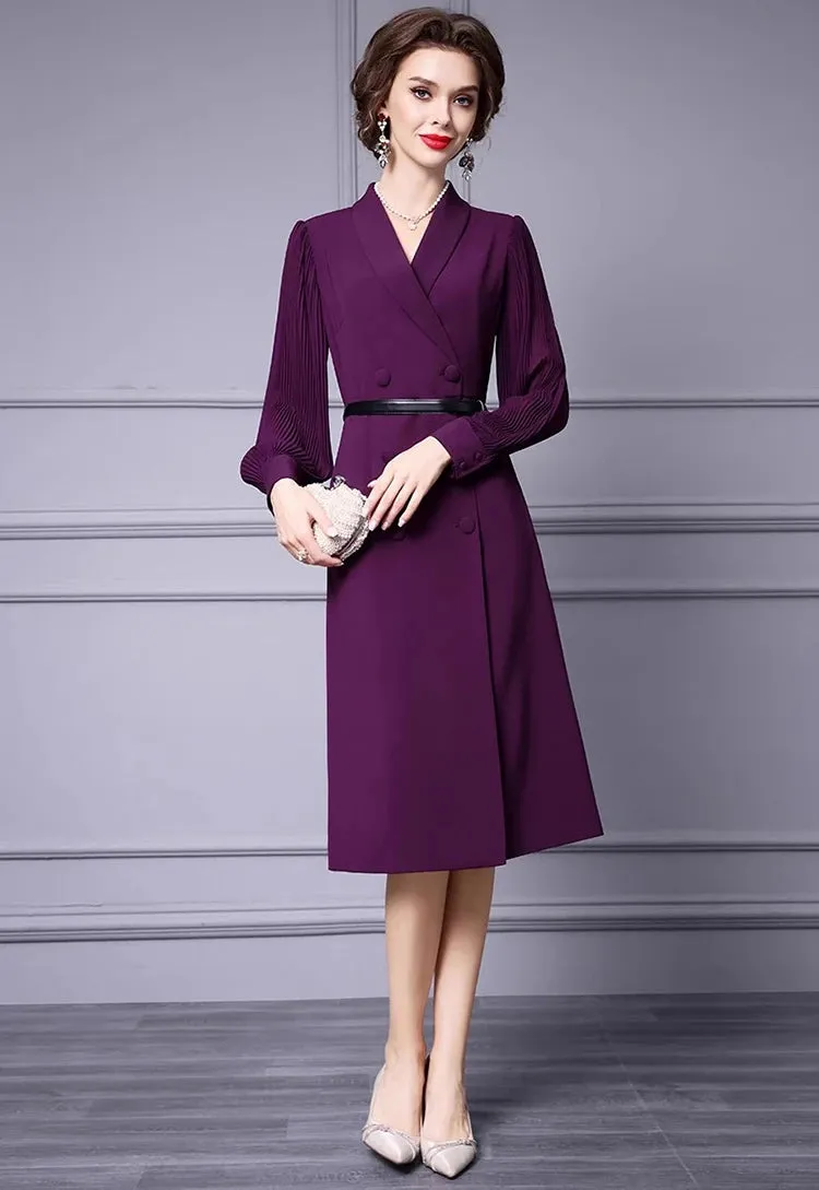 Zaya Sleeved Double Breasted Lace-UP Slim Dress